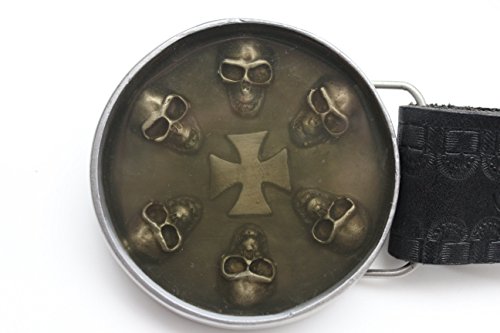 TFJ Men 3D Fashion Belt Buckle Silver Heavy Metal Skull Skeleton Iron Cross Gray