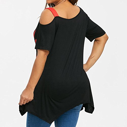 TIFENNY Plus Size Tops, Women Love Printing Shirt Short Sleeve Casual Shirt Shoulder Top (XXL, Black) - Thumbnail 2