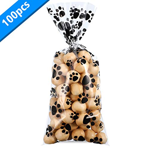 100 Pieces Pet Paw Print Cone Cellophane Bags Heat Sealable Candy Bags Dog Paw Gift Bags Cat