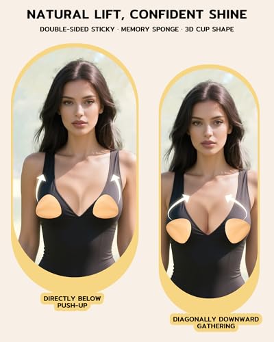 Niidor Bra Inserts, Double-sided Sticky Bra Pads Inserts Silicone, Push Up Bikini Padding Inserts Reusable, Stick on Bra Pads