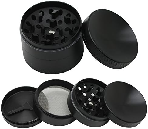 Concave Grinder Metal Zinc Alloy 4 Pieces Tobacco Spice Herb Weed Grinder with Pollen Catcher / Black 2 inch