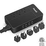 Travel Voltage Converter Adapter Universal Power 1875W Step Down 220V to 110V with 4 Smart USB Charging Ports Inner Cooling Design without Any Noise,Powerjc Black