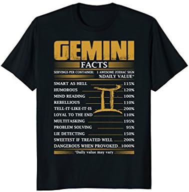 Farzela DesignsGemini Facts Servings Per Container Zodiac Tshirt