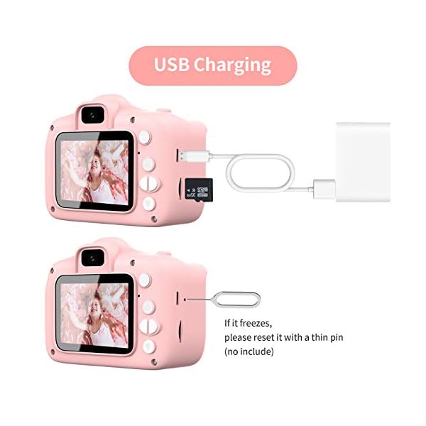 Kids-Camera-with-Silicone-Case-200MP-Rechargeable-Kids-Digital-Dual-Camera-with-20-Inch-IPS-Screen-1080P-Video-Camcorder-32GB-SD-Card-Selfie-Childrens-Camera-Toy-for-Boys-Girls-Age-3-12-Pink Kids Camera with Silicone Case, 20.0MP Rechargeable Kids Digital Dual Camera with 2.0 Inch IPS Screen 1080P Video…