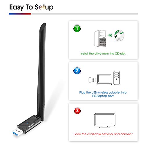 EDUP USB 3.0 WiFi Adapter 1300Mbps Dual Band Wireless Network Adapter 802.11 AC 6dBi Antenna for Desktop PC Wi-Fi Dongle Compatible Windows 10/7 /8/8.1 /XP Mac OS X 10.6-10.15