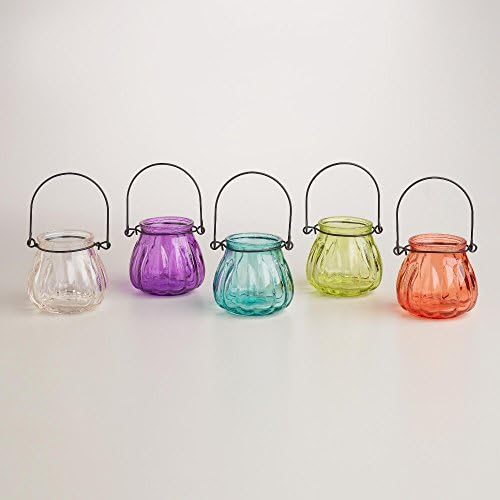 Glass Melon Tealight Lantern Candleholders, Set of 6 3.1"Dia. x 2.8"H