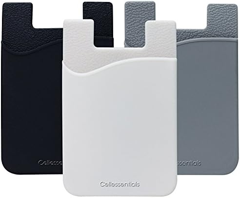 USA Merchant - Cellessentials Redesigned Card Holder - Silicone Stick on Cell Phone Wallet with Pocket for Credit Card ID Business Card - iPhone Android & Smartphones (Black, White, Grey)