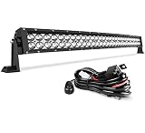 LED Light Bar AUTO 4D 32 Inch Curved Led Work Light 300W with 8ft Wiring Harness Kit, 30000LM Offroad Driving Fog Lamp Marine Boating Lights IP68 WATERPROOF Spot & Flood Combo Beam, 2 Year Warranty
