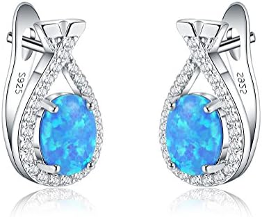 Mozume Tear Style Infinity Black Opal Clip-on Earrings Pierced 925 Sterling Silver Christmas Gift