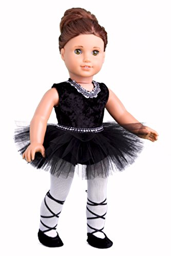 DreamWorld Collections - Black Swan - 3 Piece Ballerina Outfit - Black Leotard, Tutu, Tights and Ballet Shoes - Clothes Fits 18 Inch American Girl Doll (Doll Not Included)