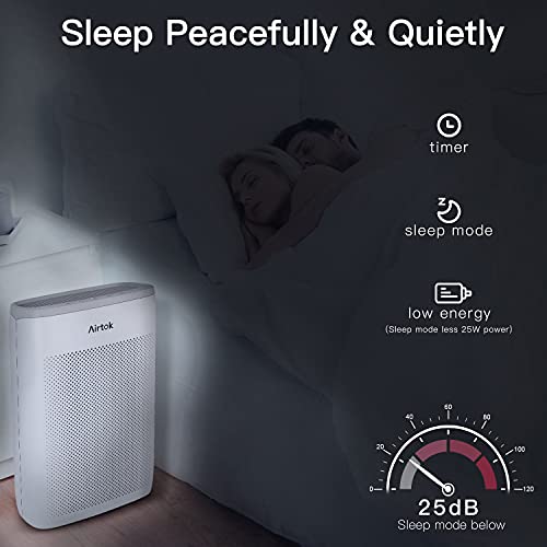 AIRTOK Air Purifier for Home Large Room Office up to 1100ft² H13 True HEPA Air Filter Cleaner for Smoke, Dust, Odors, Pet Dander 25dB Quiet (Available for California)