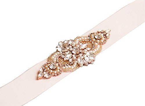 Rose Gold Rhinestone Belts with Crystal Rhinestones-Wedding Belt Sash (White)