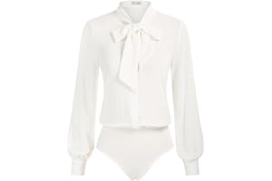 Kate Kasin Women Bow Tie Neck Office Blouse Button Down Long Sleeve Bodysuits Blouse Top