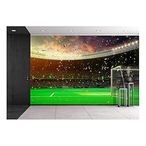 Evening Stadium Arena Soccer Field Championship Win Confetti...