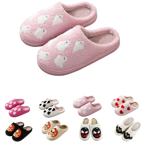 Fluffy Slippers for Women Men Halloween Warm Cozy Plush Fuzzy Cushion Slipper Slip-on House Slippers for Indoor and Outdoor Pink-B, 6