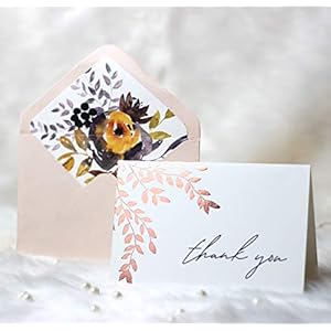 mudrit (Pack of 20 Rose Gold Foil Thank You Cards with Liner Envelopes & Floral Stickers for Weddings, Bridal / Baby…