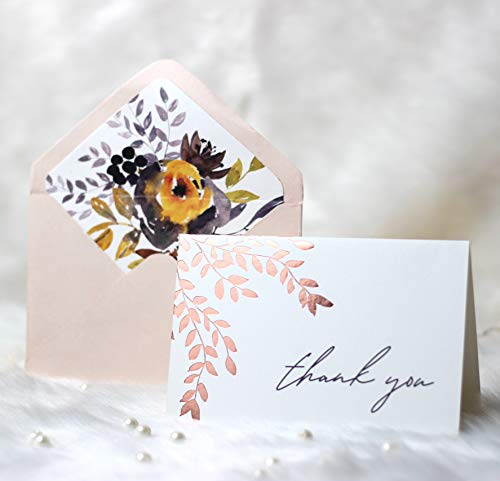 mudrit (Pack of 20 Rose Gold Foil Thank You Cards with Liner Envelopes & Floral Stickers for Weddings, Bridal / Baby…
