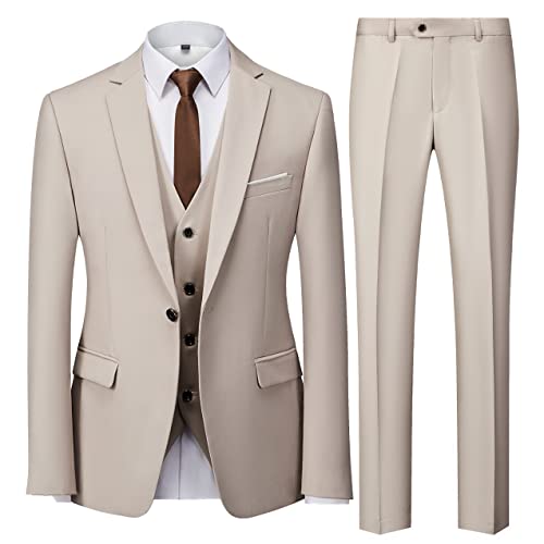 UNINUKOO Men Suits Slim Fit 3 Piece 1 Button