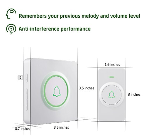 AVANTEK DW-12 Wireless Doorbell, Waterproof Door Chime Kit Operating at Over 1300 Feet with 52 Melodies, CD Quality Sound and LED Flash - Thumbnail 4