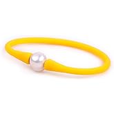 JOE FOREMAN 11mm Real Pearl Bridesmaid Mood Stackable Silicone Rubber Stretch Freshwater Cultured Pearl Jewelry Bracelets for Women 7"