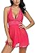 Avidlove Women V-neck Lace Babydoll Mesh Chemise Sleepwear Sexy Open Back Lingerie Rose Red Medium