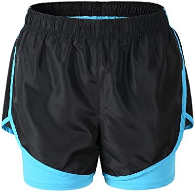 Deargles Woman High Waist Running Yoga Sport Shorts Training Shorts with Lining,2 in 1 Running Shorts Black &amp;Blue M