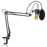 Neewer Professional Studio Broadcasting Recording Condenser Microphone & NW- 35 Adjustable Recording Microphone Suspension Scissor Arm Stand with Shock Mount and Mounting Clamp Kit