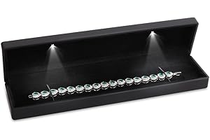 iSuperb LED Light Black Necklace Chain Bracelet Display Case Jewelry Storage Gift Box