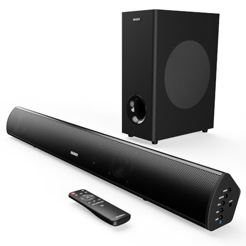 MAJORITY Soundbar with Wireless Subwoofer | 2.1 Channel TV Sound Bar | 180W Home Cinema Speaker System | Bluetooth Audio, HDMI ARC, Optical AUX | Wall Mountable Home Theatre Speakers Teton Plus