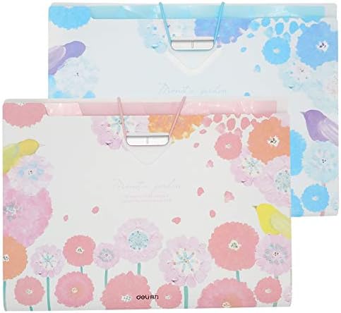 2 Pack of 8 Pockets Expanding File Folders- Fit Letter Size and A4- Pink and Blue- Portable Accordion Organizer for School Work, Office Document and Greeting Cards by PheoGood