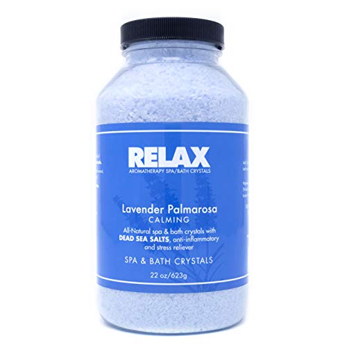 Lavender Palmarosa Aromatherapy Bath Crystals -22 Oz- Natural Aroma Therapy Dead Sea Salts for Hot Tubs, Spas & Whirlpools