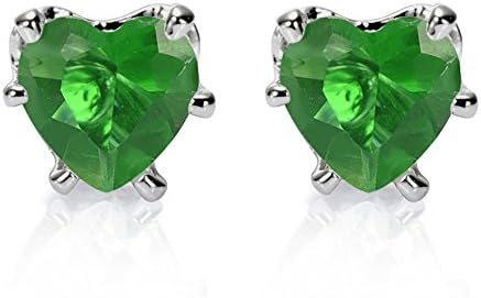 Stud Pierced Earrings with Heart Cut Gemstones CZ [Multi-colour] in 18K White Gold Plated, Simple Modern Elegance