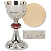 Minister Bishop Religious Catholic Gift Brass 24KT Gold Plate Grape Patterned Red Node Chalice and Paten Set