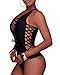 Holipick Women Black Sexy One Piece Swimsuit One Shoulder Bathing Suit Lace Up Swimwear XL
