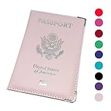 Pakala66 PU Leather Passport Cover with Sliver USA Logo Printed for Travel (Pink)
