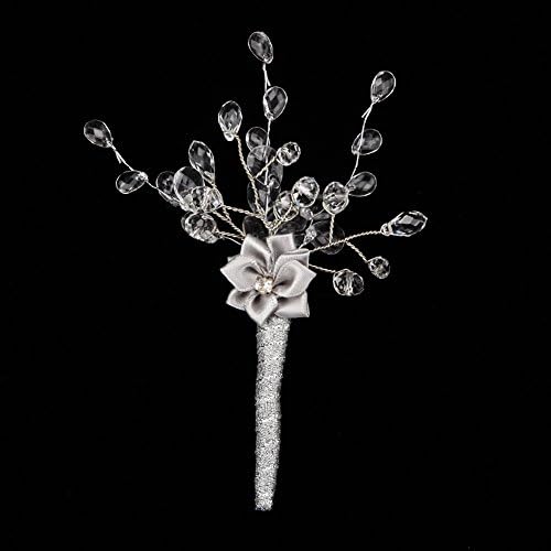 FAYBOX Luxury Crystal Beads Corsage Best Men Groom Boutonnieres Wedding Prom Party Silver