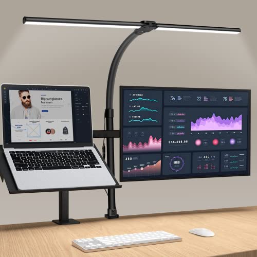 XIAOKOA LED Desk Lamp Double Head - Architect Desk Lamps Office 24W Brightest 5Color Modes and 5 Dimmable Eye Protection Lamp