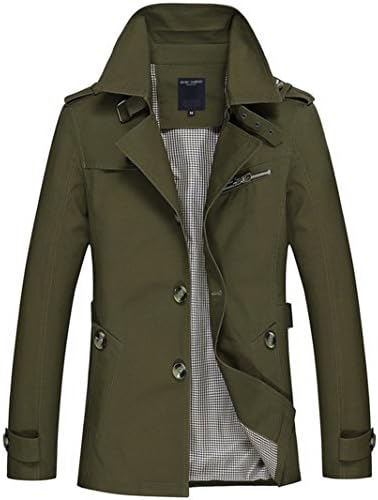 Midoly Men's Cotton Lightweight Jacket Single-Breasted Turn-Down Collar casual wear Windbreaker Trench Coat(Army green,US M,Asian 3XL)