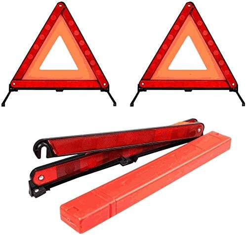 ランキングtop5 Jueji 三角停止板 2枚 三角反射板 自動車用 折りたたみ式 車緊急対応用品 専用収納ケース付き コンパクト 故障標識 昼夜兼用 緊急停止
