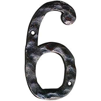NACH, JS-RUSTICNUMBER Rustic Hammered Solid Cast Iron House Numbers, #6, Black, 5.5 Inches