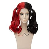 Netgo Cosplay Wig Red and Black Medium Length Curly Lolita Style Halloween Wigs Clip on 2 Ponytails