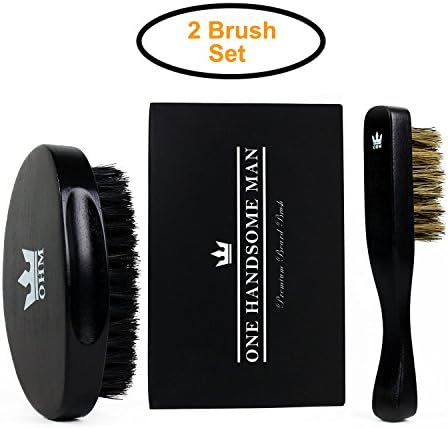 Beard Brush for Men - 2 Brushes Made With 100% Boar Bristles - Best Round Hair Comb for Facial Care, Conditioning, and Distributing Oil