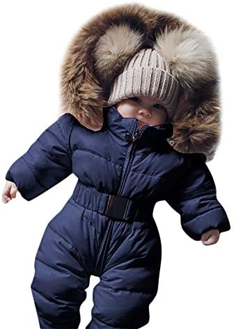 Kehome Unisex Newborn Baby Boy Girl Puffer Jacket Jumpsuit One-Piece Winter Warm Cable Hood Down Snowsuit Coat Romper