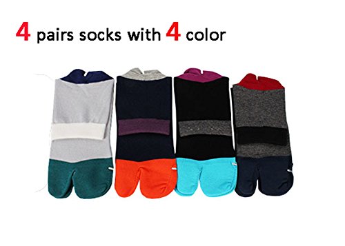 Men's Tabi Socks Flip Flop Split Toe Big Toe Cotton Crew Grip Athletic 4 Pack - Thumbnail 5