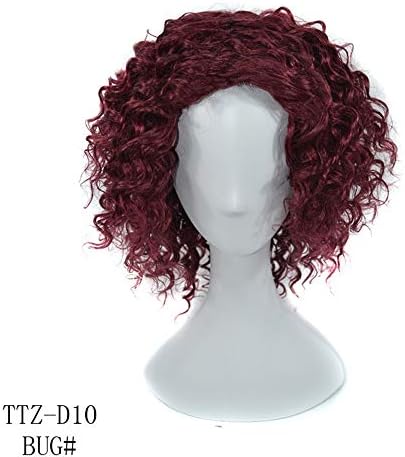 UZZHANG 16”Wine Red Short Afro Deep Curly Human Hair Wigs With A Free Hairnet For Women (Natural Curls) (Color : Wine red, Size : 16 inch)