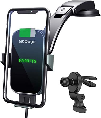 15W Metal Frame Wireless Car Charger Ennuts Auto-Clamping Qi Fast Charge Wireless Car Charger Mount Dashboard Air Vent Phone Holder Compatible for iPhone 11 Pro Max/11,Samsung Galaxy S20/S10 and More