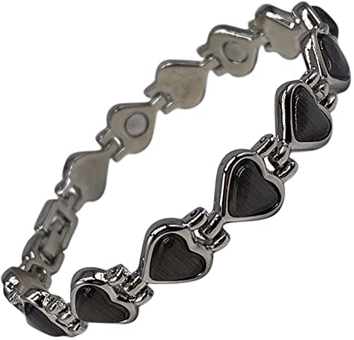 Helena Rose Ladies Magnetic Bracelet for Women - Contempery Black Heart Design - Bohemian Romance Valentines Day - Fits Wrists up to 18cm Adjustable - With Jewellery Gift Box