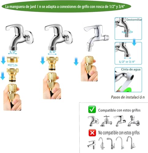 Expandable Garden Hose 15 Metres – Garden Hose Expandable Flexible with 10 Functions Spray Gun, 3/4 Inch and 1/2 Inch Connectors for Garden, Outdoors and Car Washing