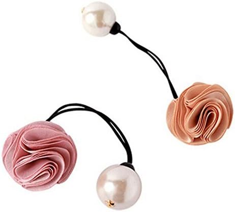 Suoirblss 5 PCS Hair Accessories Women Satin Ribbon Rose Flower Imitation Pearl Ponytail Hair band (Color random)