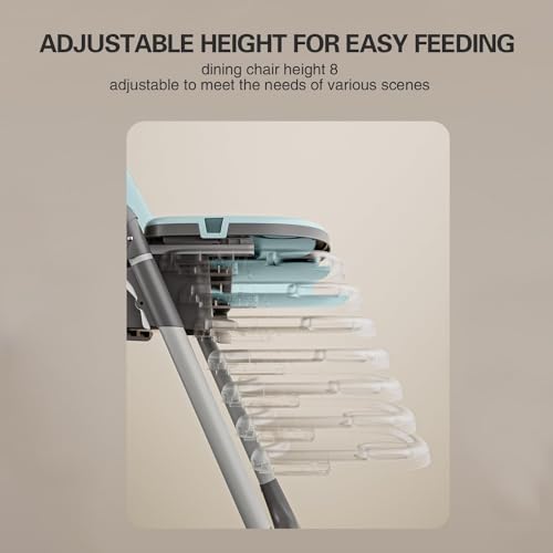 0TO1 3-in-1 Baby High Chair, كرسي اطفال with Wheels, 7-Height Travel Folding High Chair with Tray, Storage Pocket, 4 Recline Adjustable, for Babies and Toddlers (Blue)